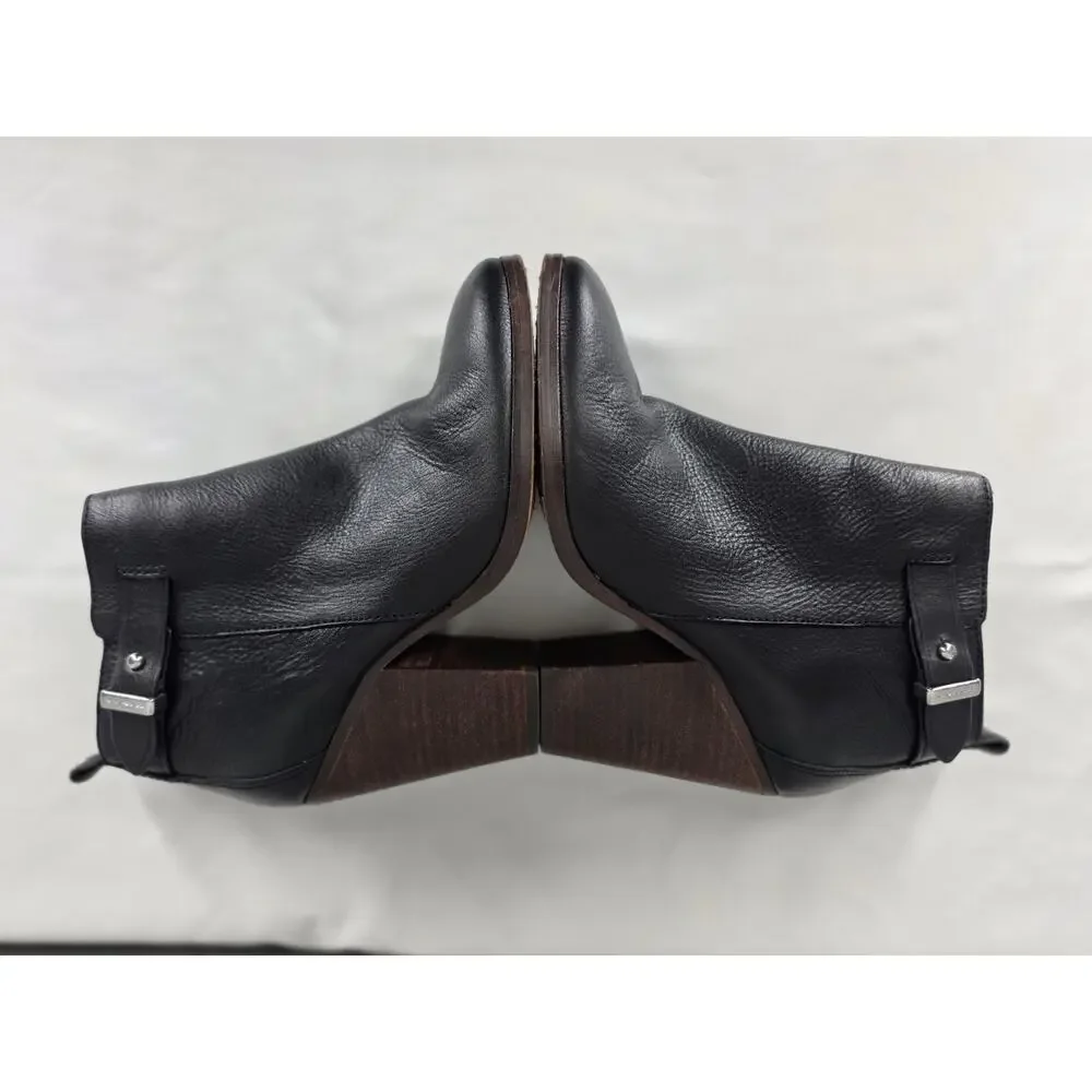 COACH HEWES BLACK LEATHER ANKLE BOOT SIDE ZIP WOOD HEEL WOMEN'S SIZE 5B A6841